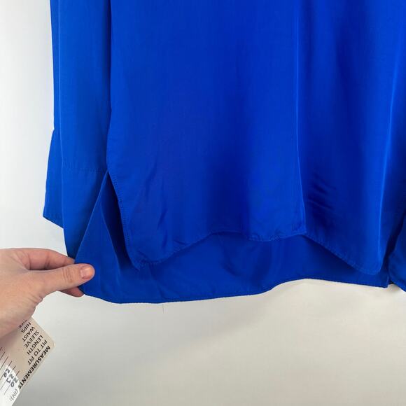 Zara Long Sleeve Royal Blue Deep V Neck Slit Blouse Womens Small Flowy Boxy - Picture 7 of 14